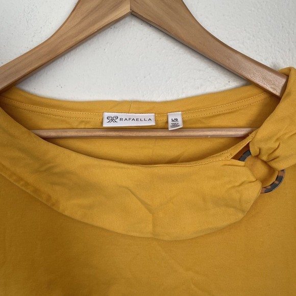 Rafaella Womens Blouse Bertha Collar Size Large Yellow Short Sleeve 100% Cotton - Picture 2 of 6